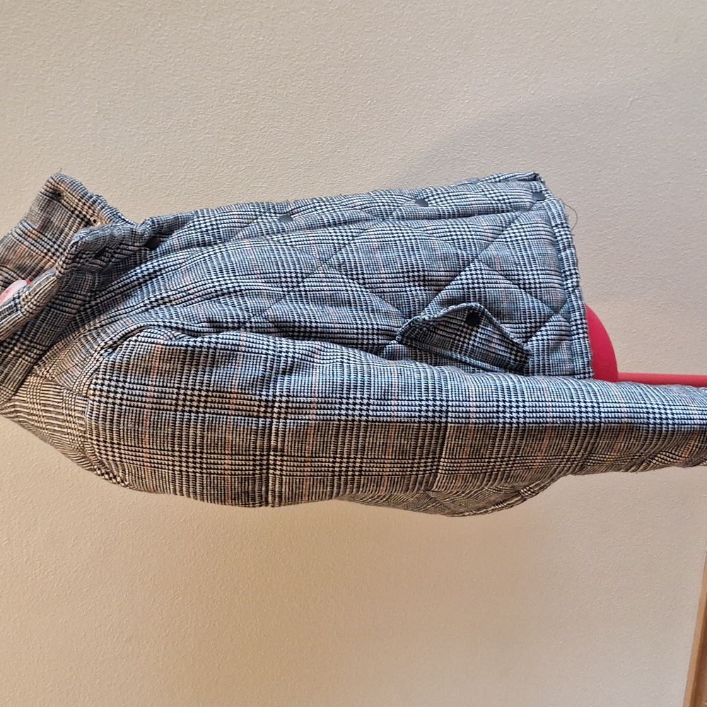 Plaid Quilted Women's Jacket - Gray Black Check Size M - Picture 3 of 5